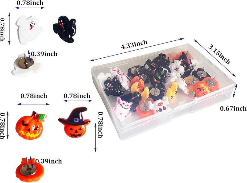 Supfoxer Halloween Push Pins- Fun Pumpkin, Ghosts Halloween Decorations Pins Resin Thumbtacks for Cork Boards,Photo Walls, Notice Boards, School Thumbtacks Supplies (30pcs) - Image 2